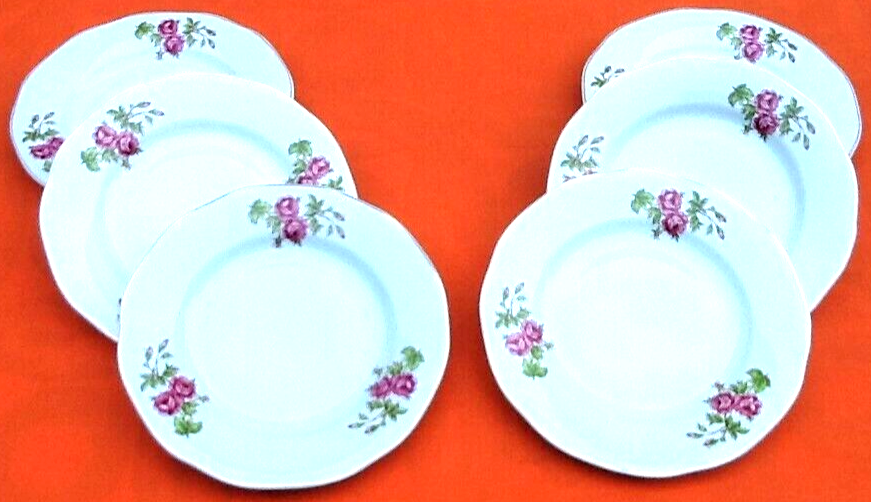6 assiettes à fromage dessert Porcelaine blanche décor floral Arpo