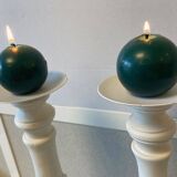 Pair of Candlesticks Candlesticks Turned Wood Carved Bleached Deco Art