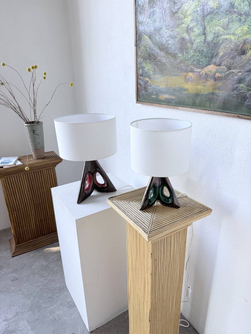 Paire de lampes céramiques forme libre triangle
