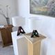 Pair of ceramic lamps in free-form triangle shape