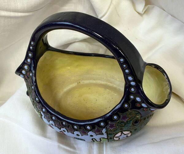 Panier en céramique Arts & Crafts Amphora Bohème Tchécoslovaquie 1900