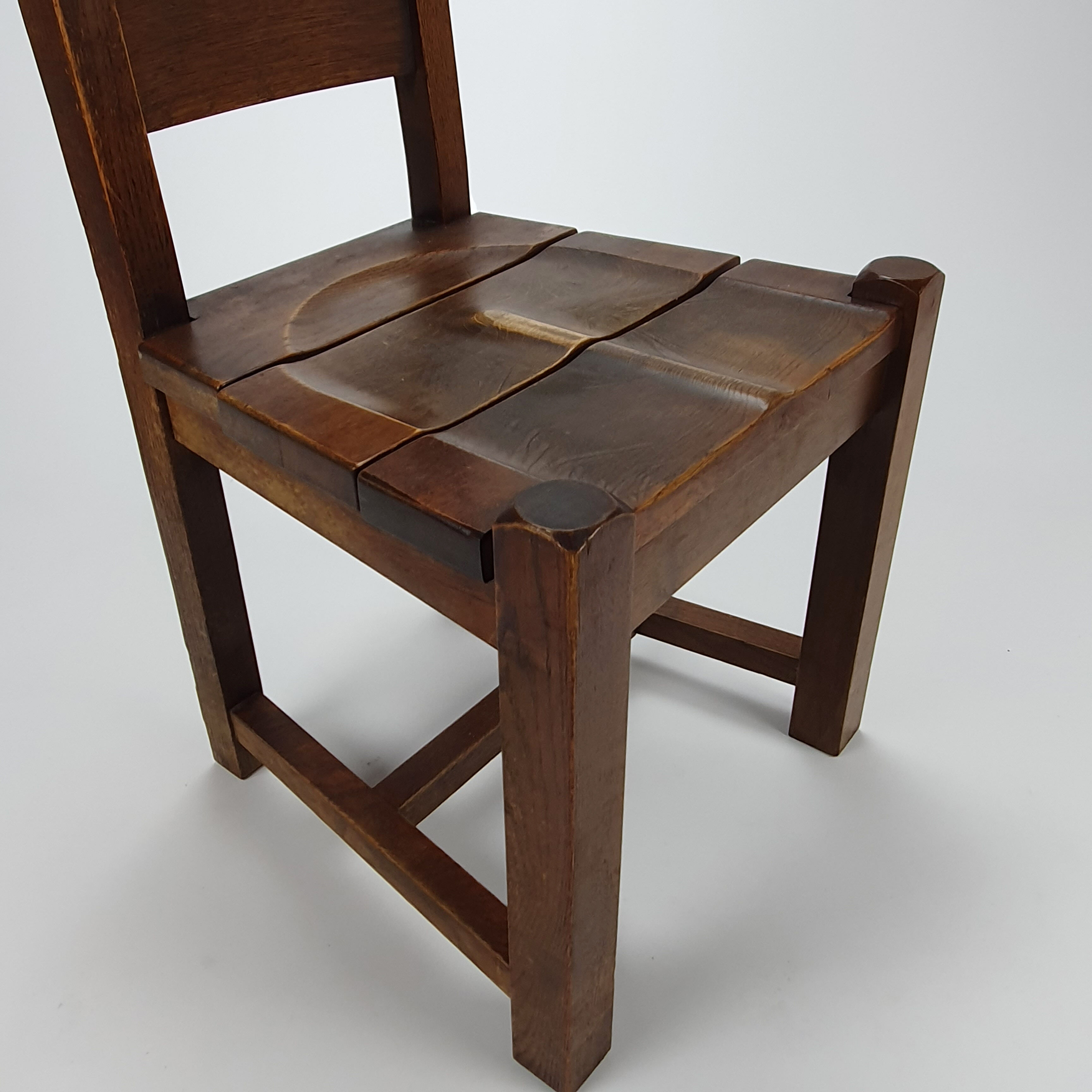 Set of 6 brutalist oak dining chairs, 1960