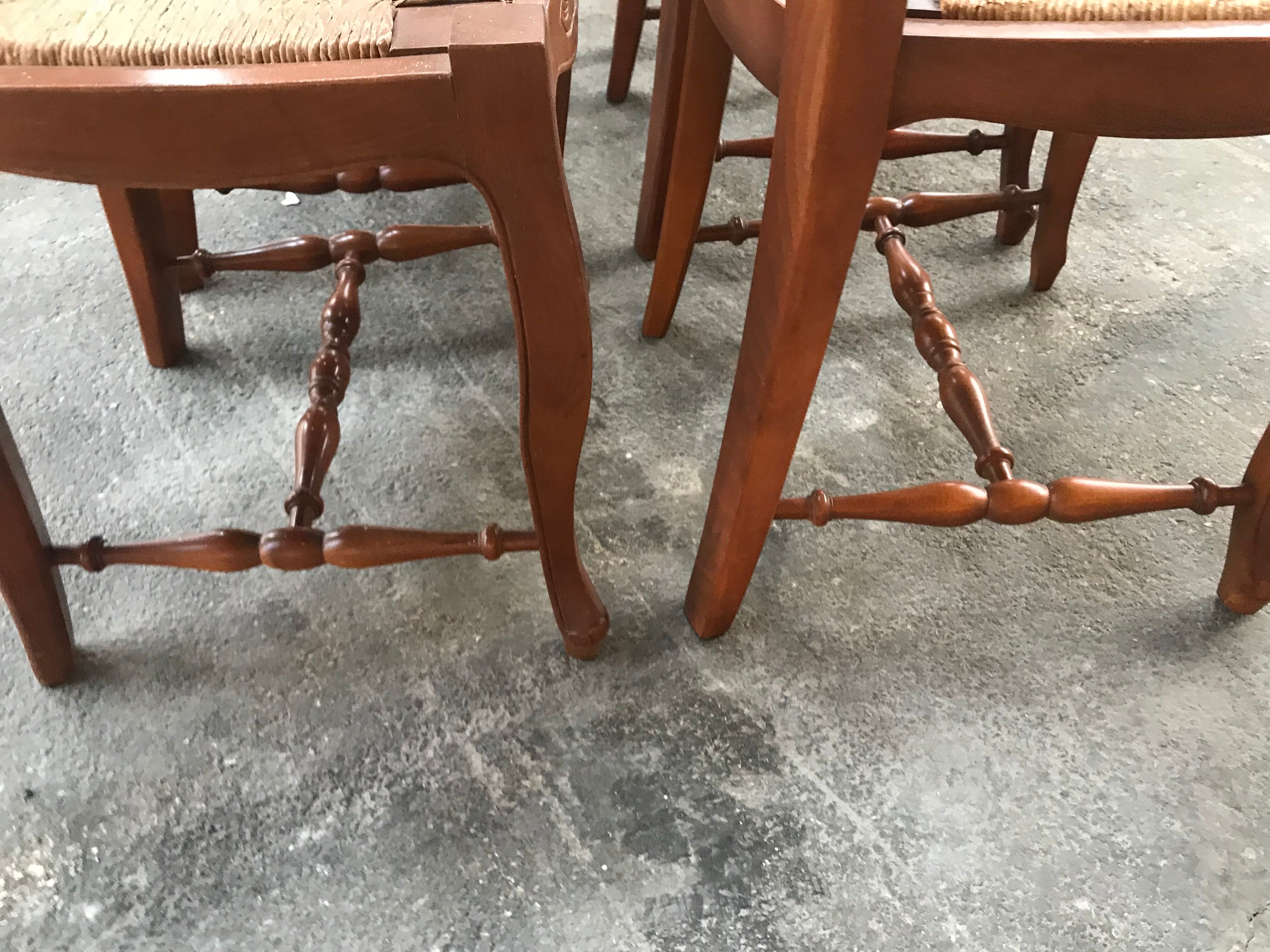 Suite of 6 rustic mulched chairs Louis XV solid cherry
