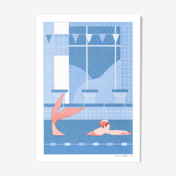 Risography art print - The Swimmer - A4