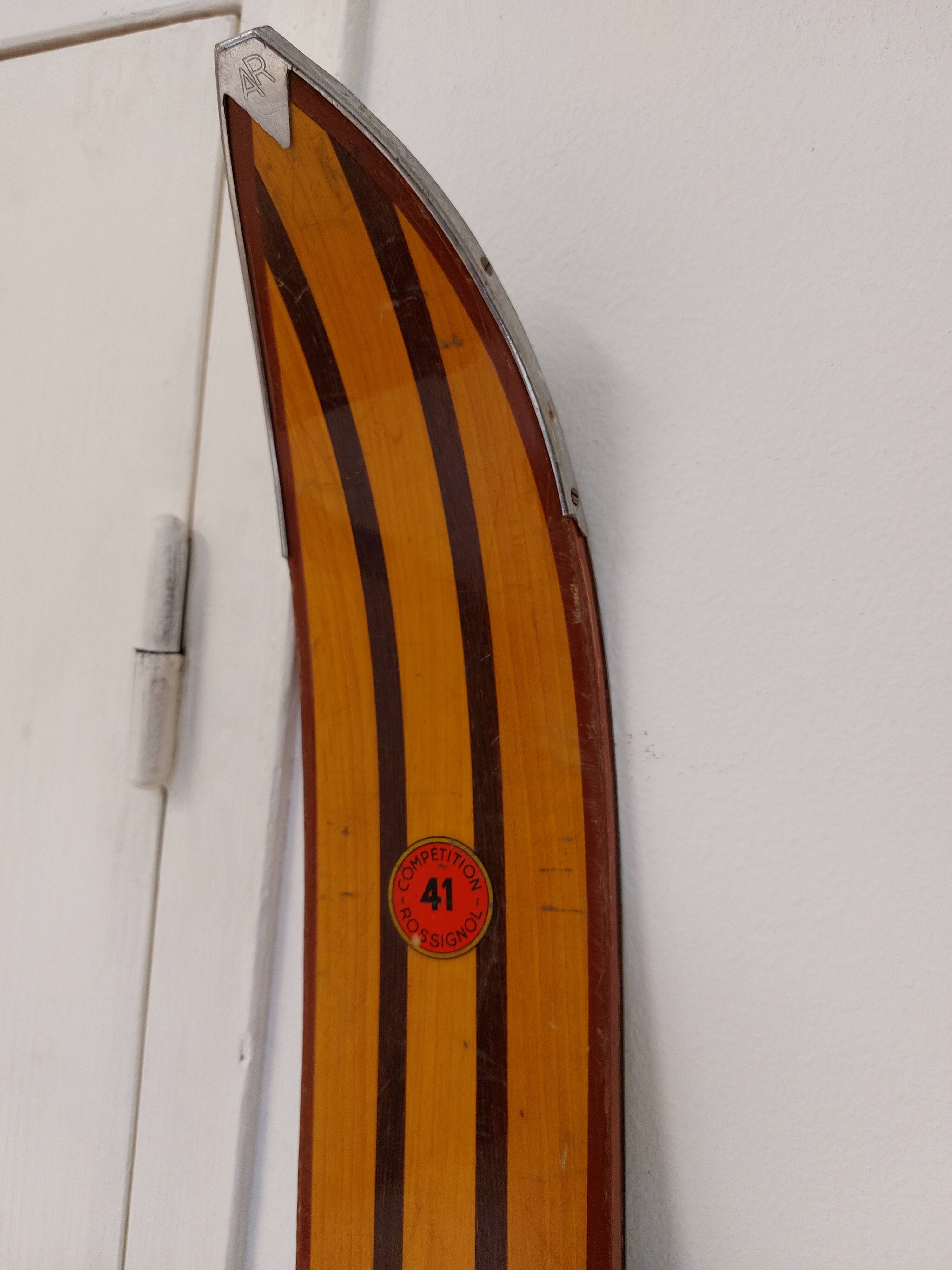 Vintage wooden skis Rossignol Hickory Olympic model 204 cm