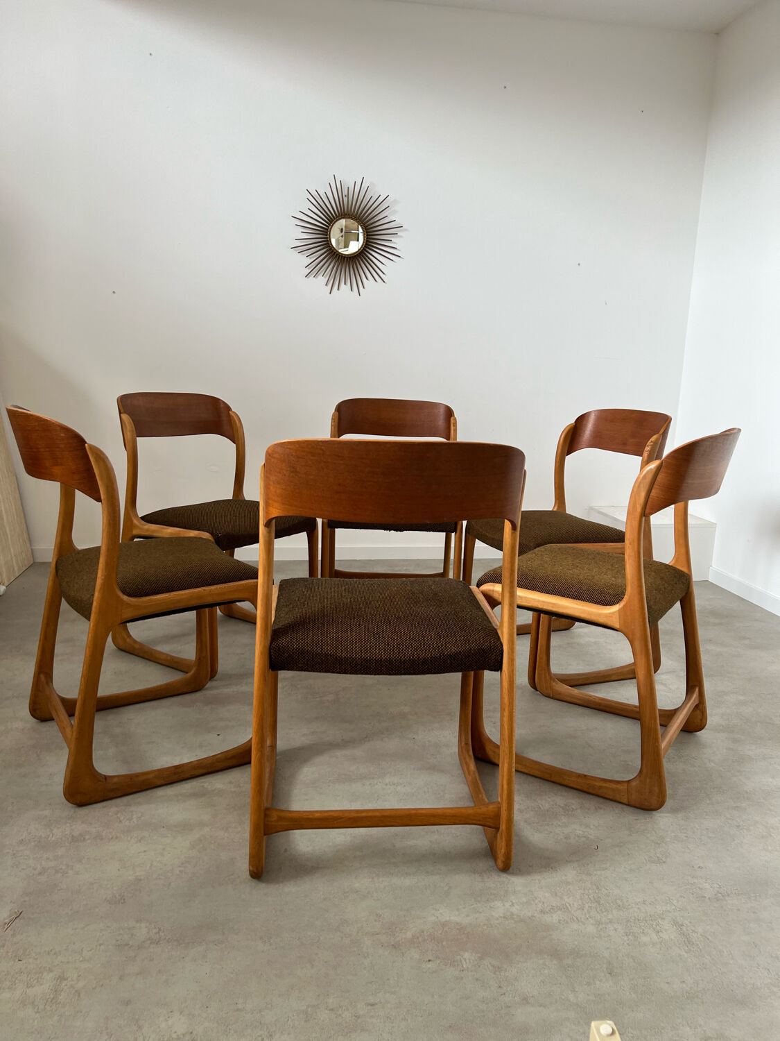 Set of 6 wooden chairs sled baumann vintage / year 60
