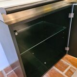 Blackened wood and chrome