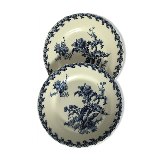 2 Flat plates Gien Chardons dark blue