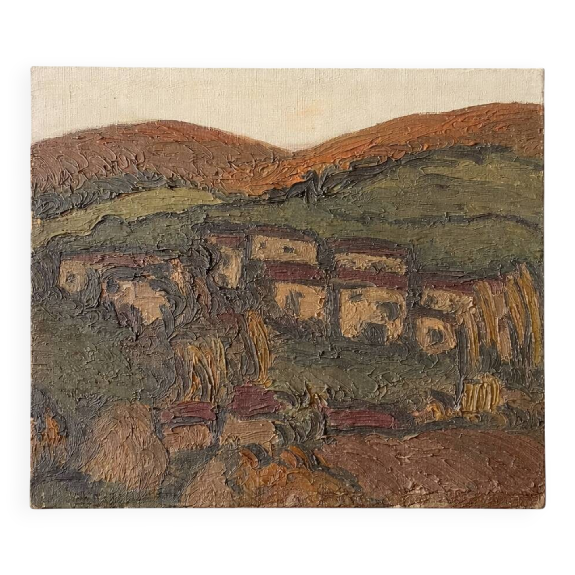 Huile sur toile – Paysage village – Boulinguez, 1972