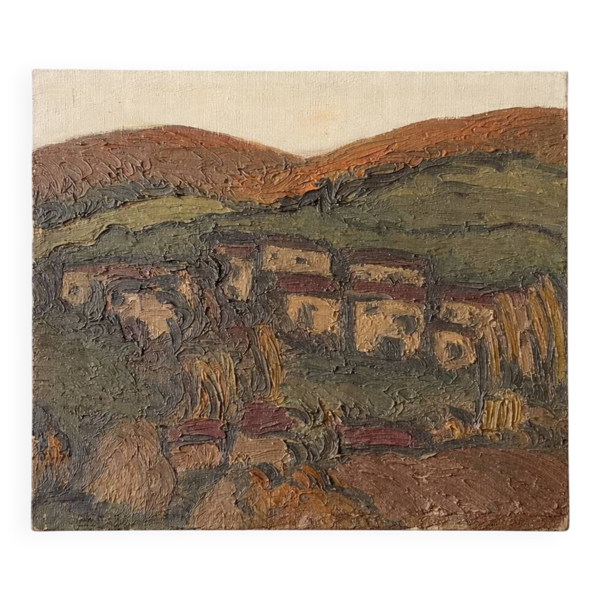 Huile sur toile – Paysage village – Boulinguez, 1972