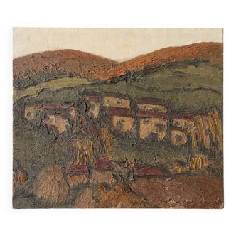 Oil on canvas – Village landscape – Boulinguez, 1972