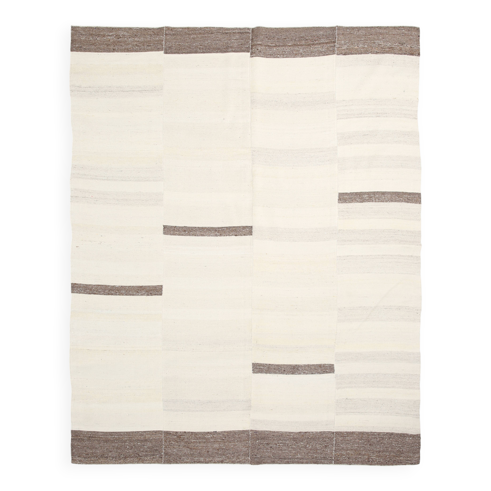 Cream & Brown Large Kilim Rug, 255x313Cm