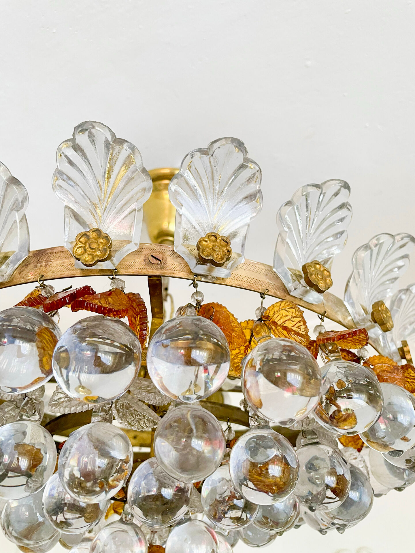 Vintage Murano glass chandelier, solid brass, Spain 1960s.
