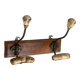 19th-century wall coat rack with 2 metal and horn hooks.