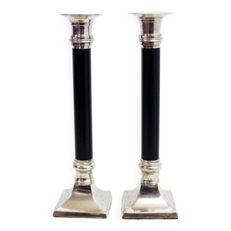 Pair of silver metal candlesticks