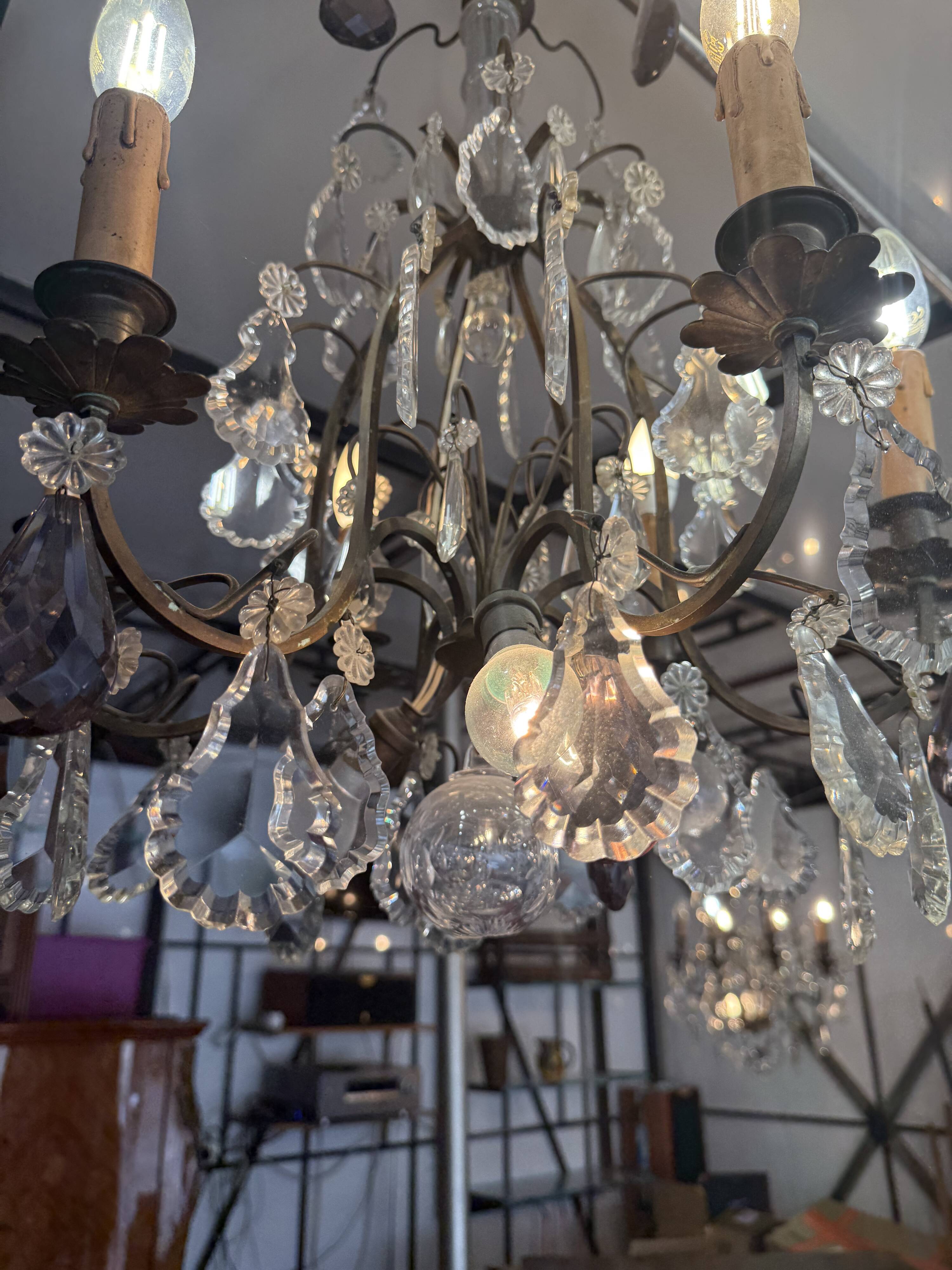Lustre cage 9 lights with pendants Louis XV
