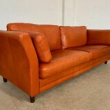 Canapé en cuir cognac vintage rétro pour 3 personnes danois