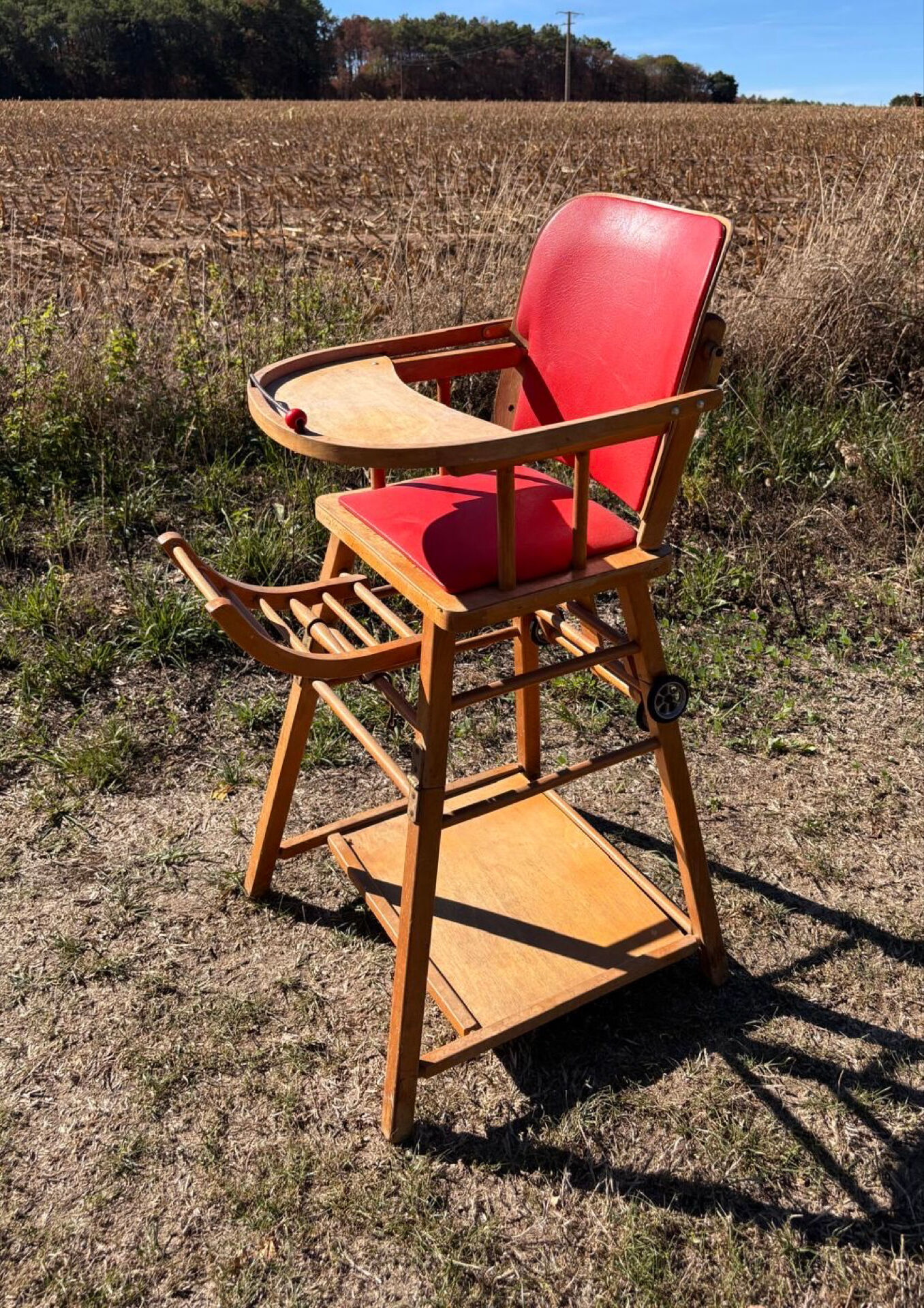 Chaise haute bébé, bois vintage