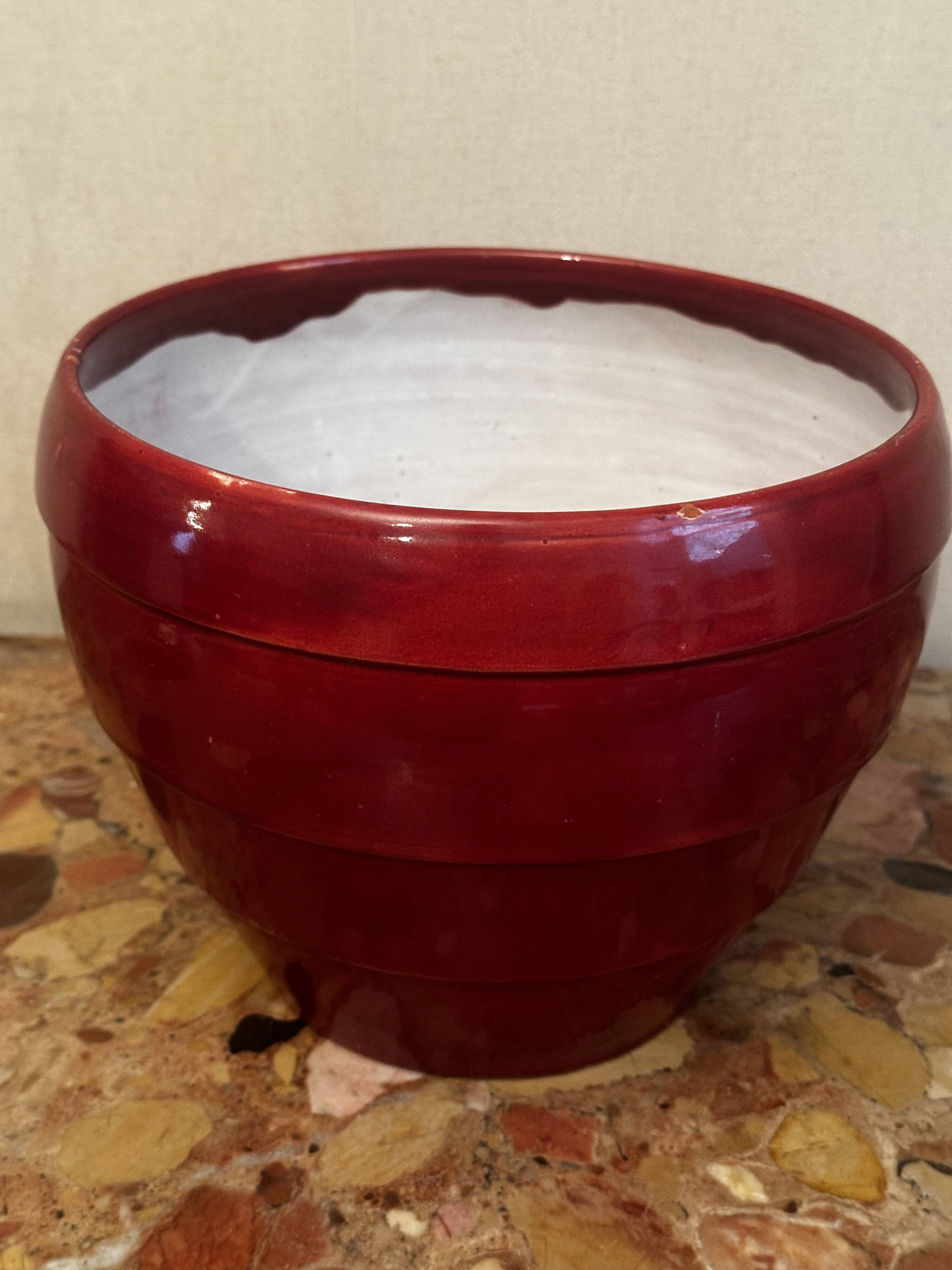 Burgundy glazed ceramic planter