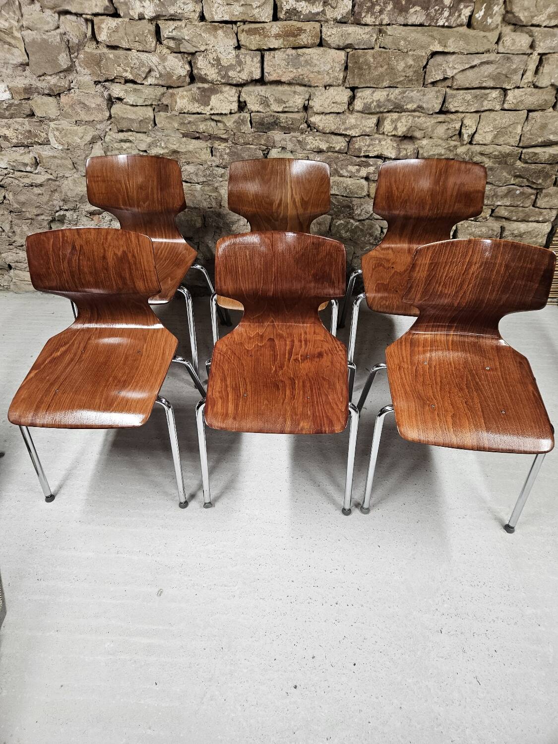 Lot of 6 Flötotto pagwood chairs 1960