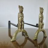 Anton Prinner, pair of Shaman fire dogs in gilded bronze, monogrammed, 1930