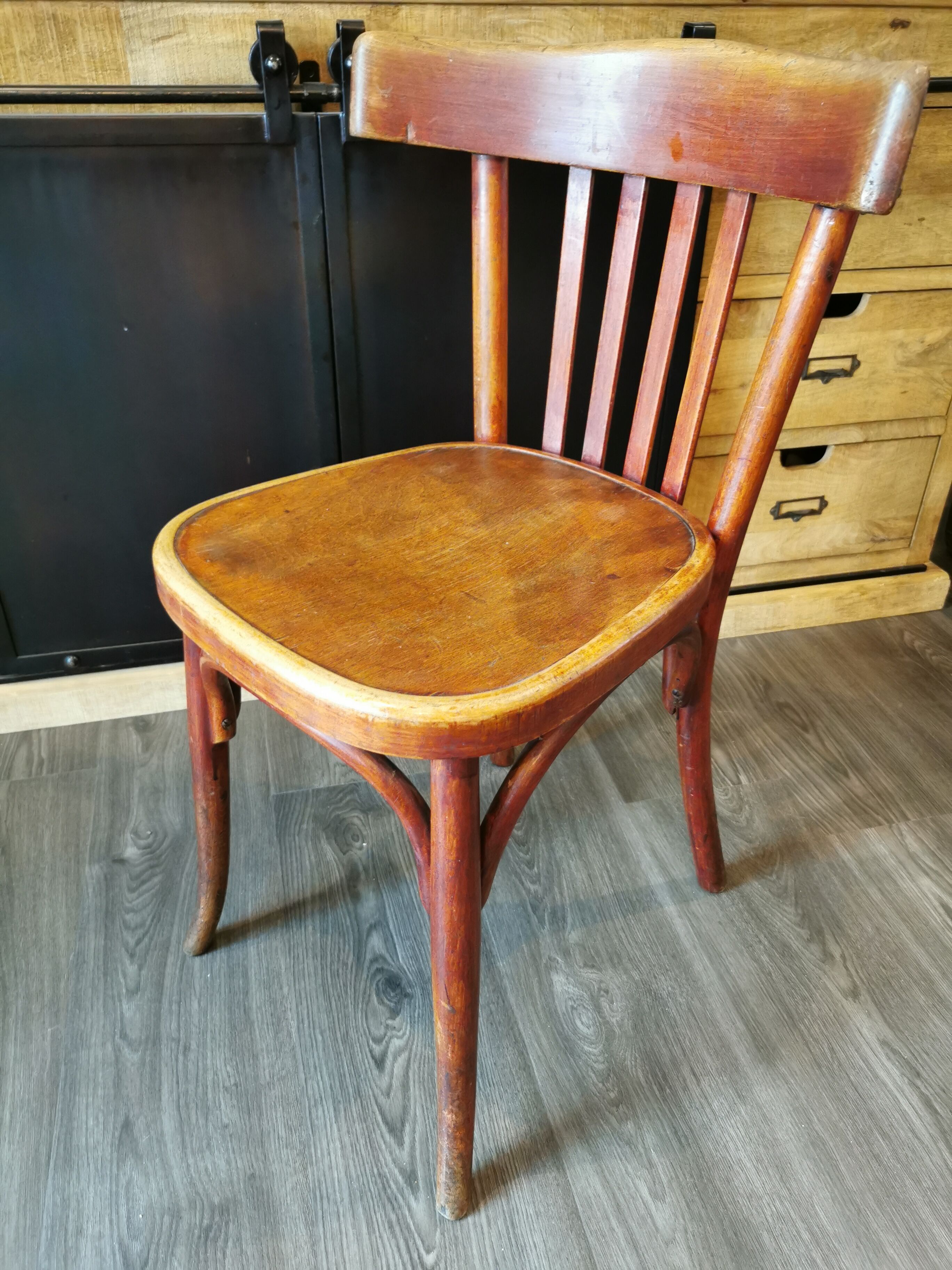 Series of 6 mismatched bistro chairs Baumann and Mahieu