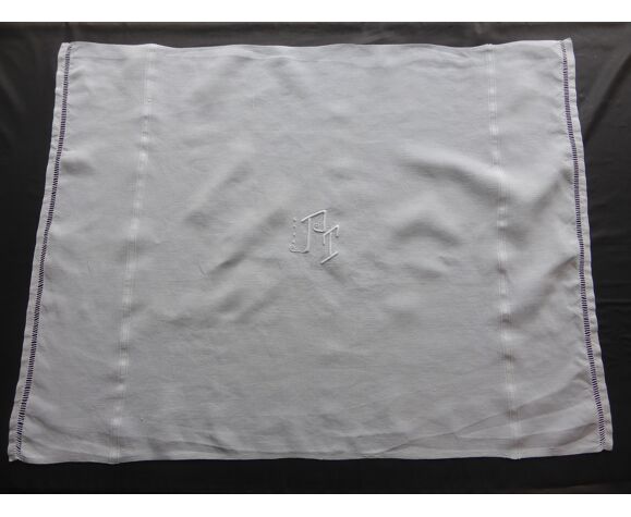 5 serviettes anciennes en lin brodé PT avec jours échelle