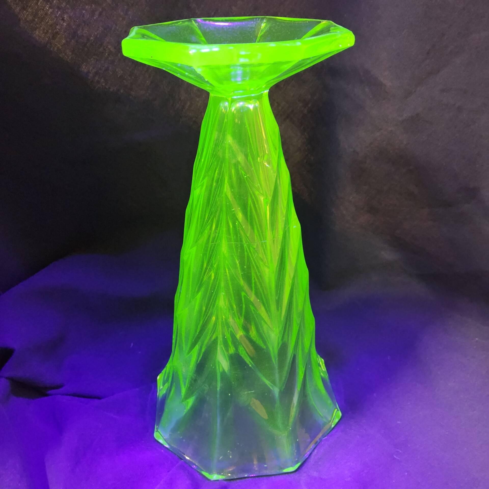 Antique Art Deco Bohemian uranium vase / geometric glass