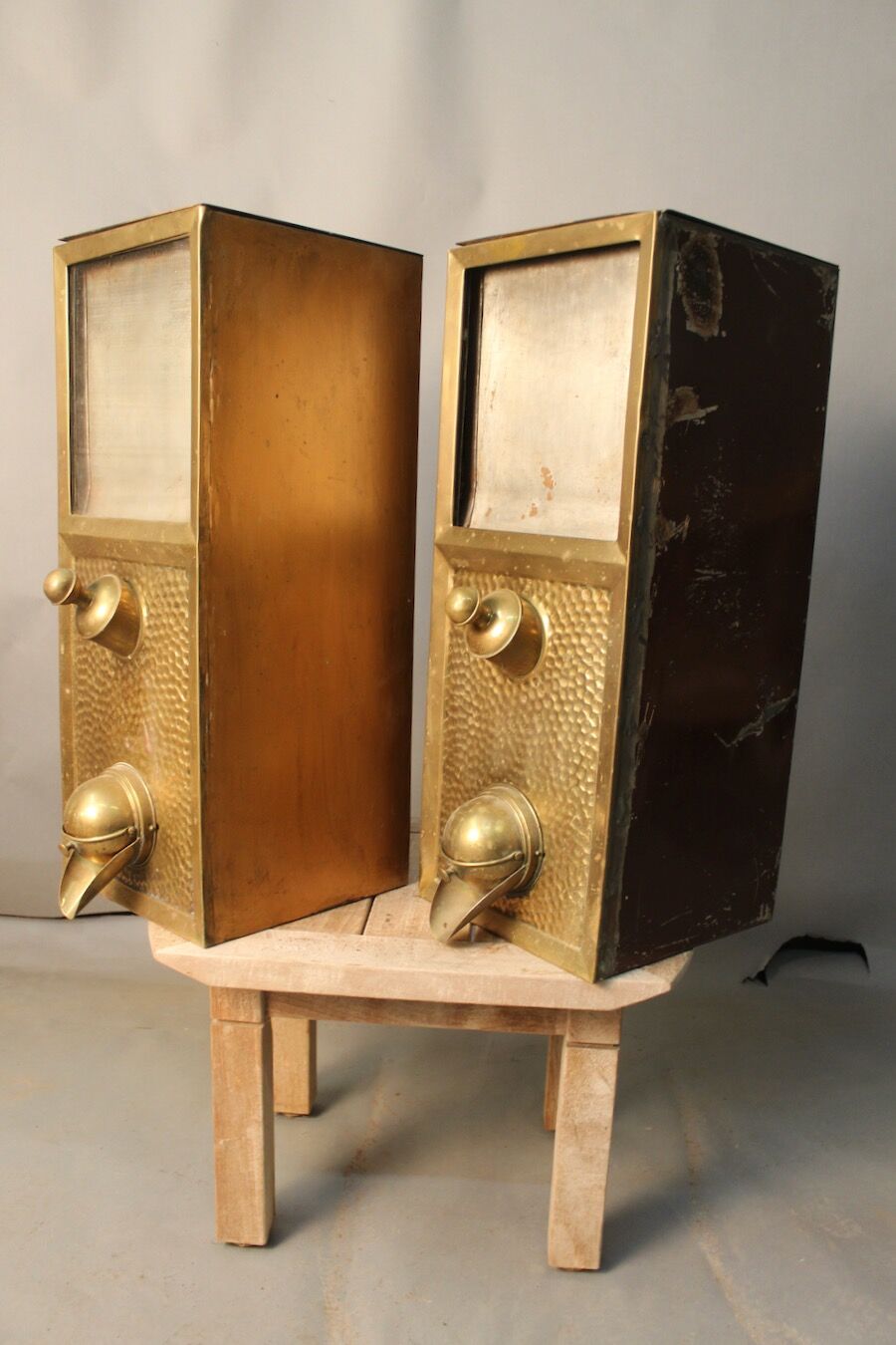 Pair of old coffee silos, coffee bean dispenser