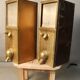Pair of old coffee silos, coffee bean dispenser