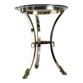 Table d'appoint néoclassique en laiton et verre biseauté avec têtes de bélier, années 1970