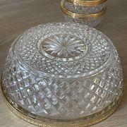 Saladier et coupelles en verre taillé et laiton