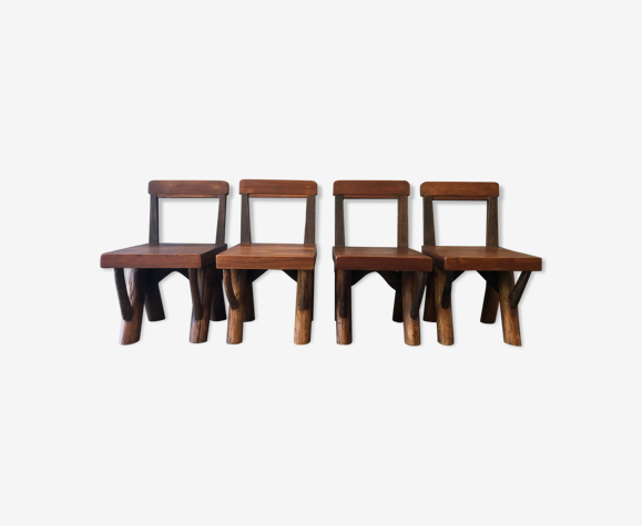 4 brutalist solid oak chairs