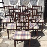 Set of 6 chairs in lacquered wood and fabric