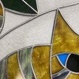 Vitrail artisanal vintage – motif chats – 60 × 68 cm – pièce unique en verre