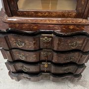 Dutch display cabinet in two parts made of marquetry wood.