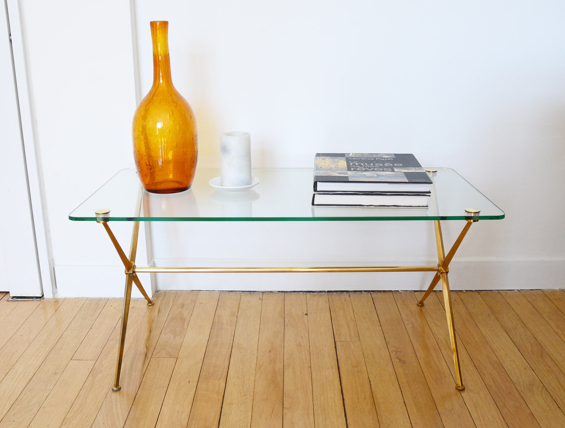Neoclassical brass glass coffee table 60