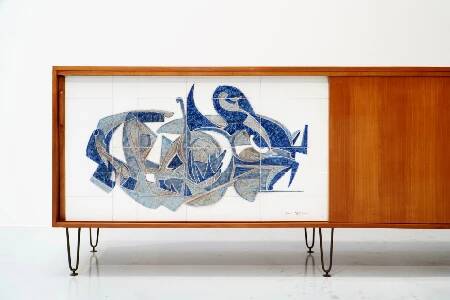 Alfred Hendrickx, Sideboard with Ceramic Art by Willy Meysmans