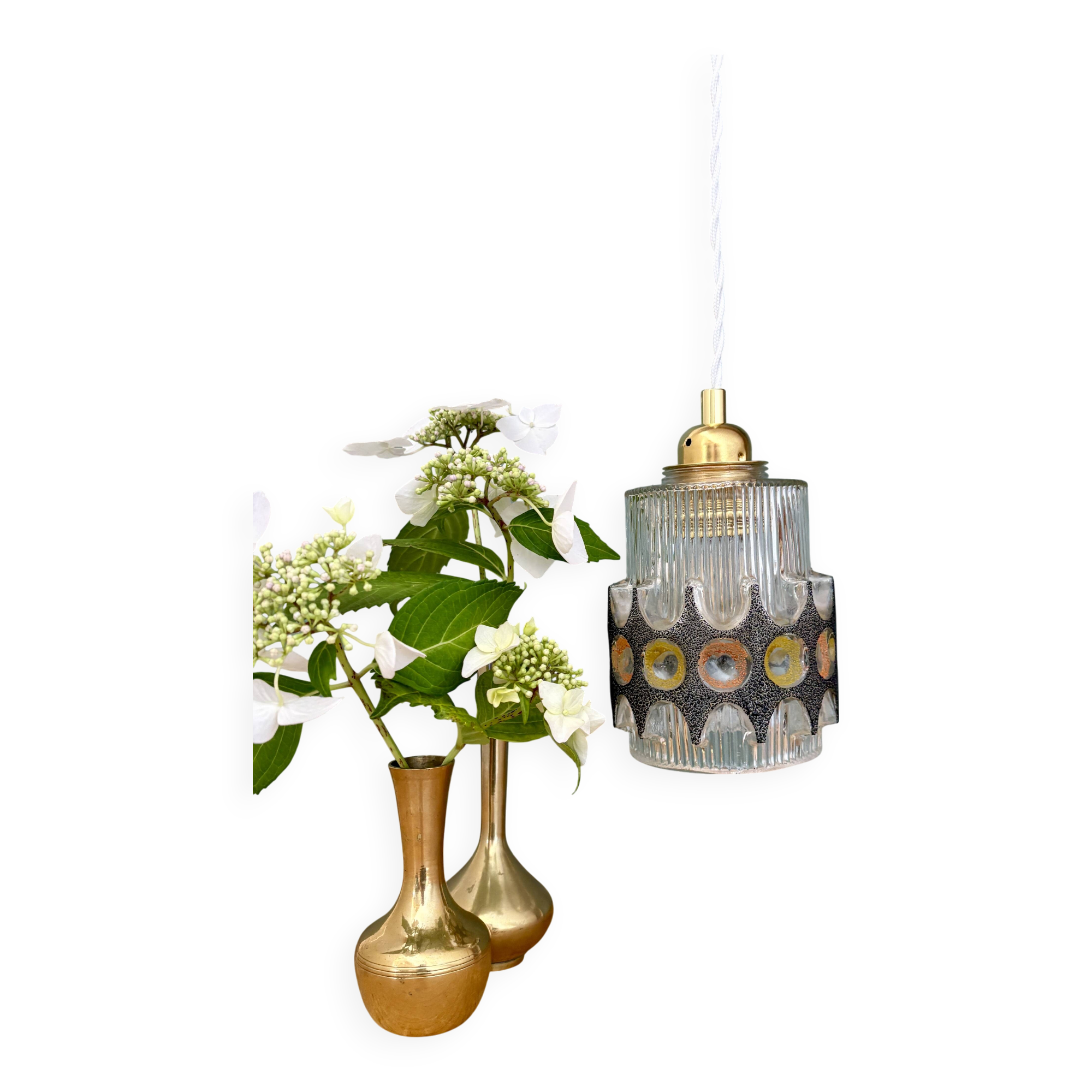 Vintage 70s glass tulip pendant light