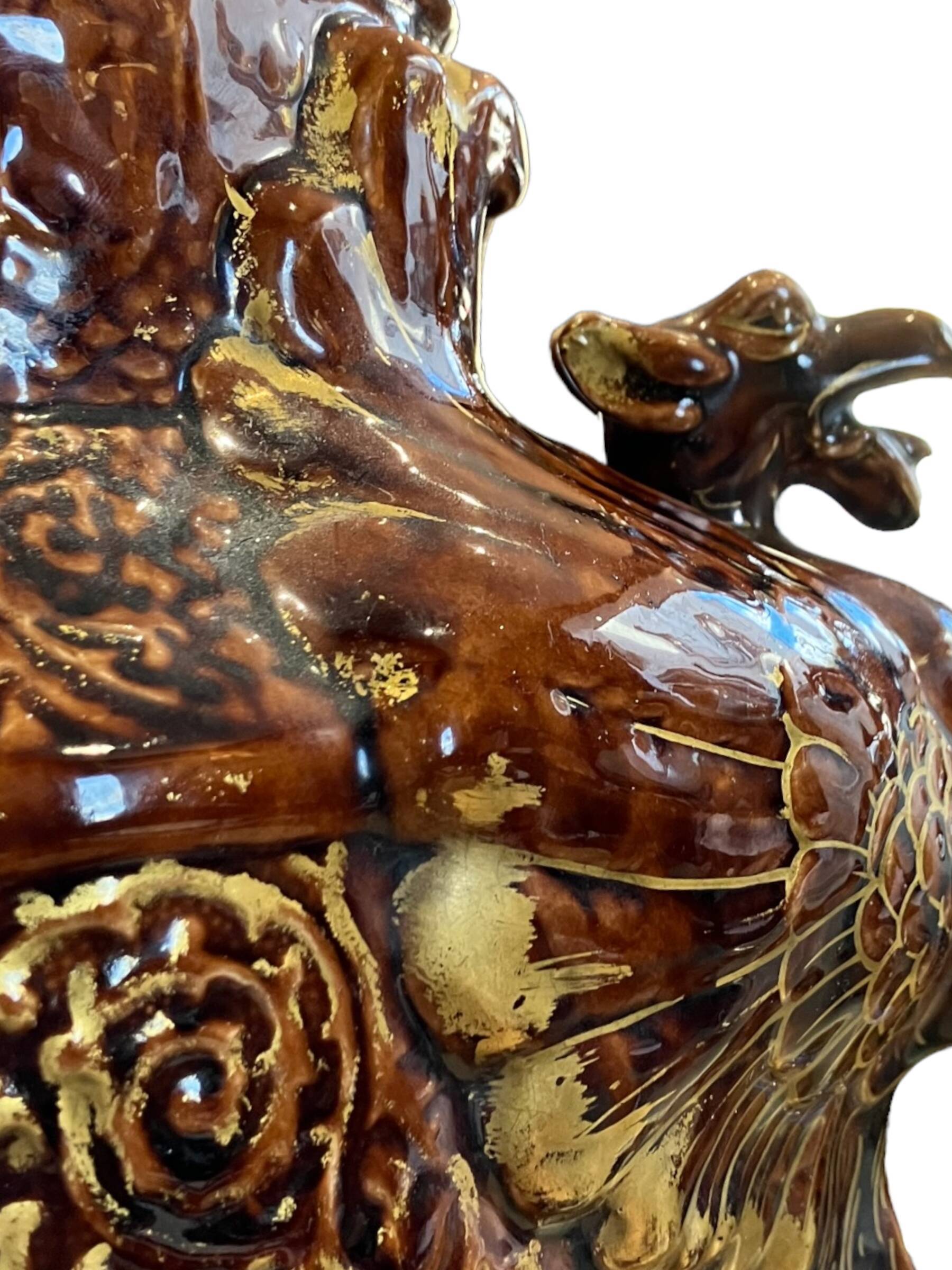 Important Longchamp Griffon vase in golden ceramic