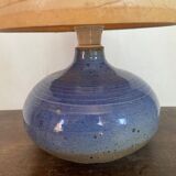 Table lamp in blue stoneware and vintage herbarium lampshade