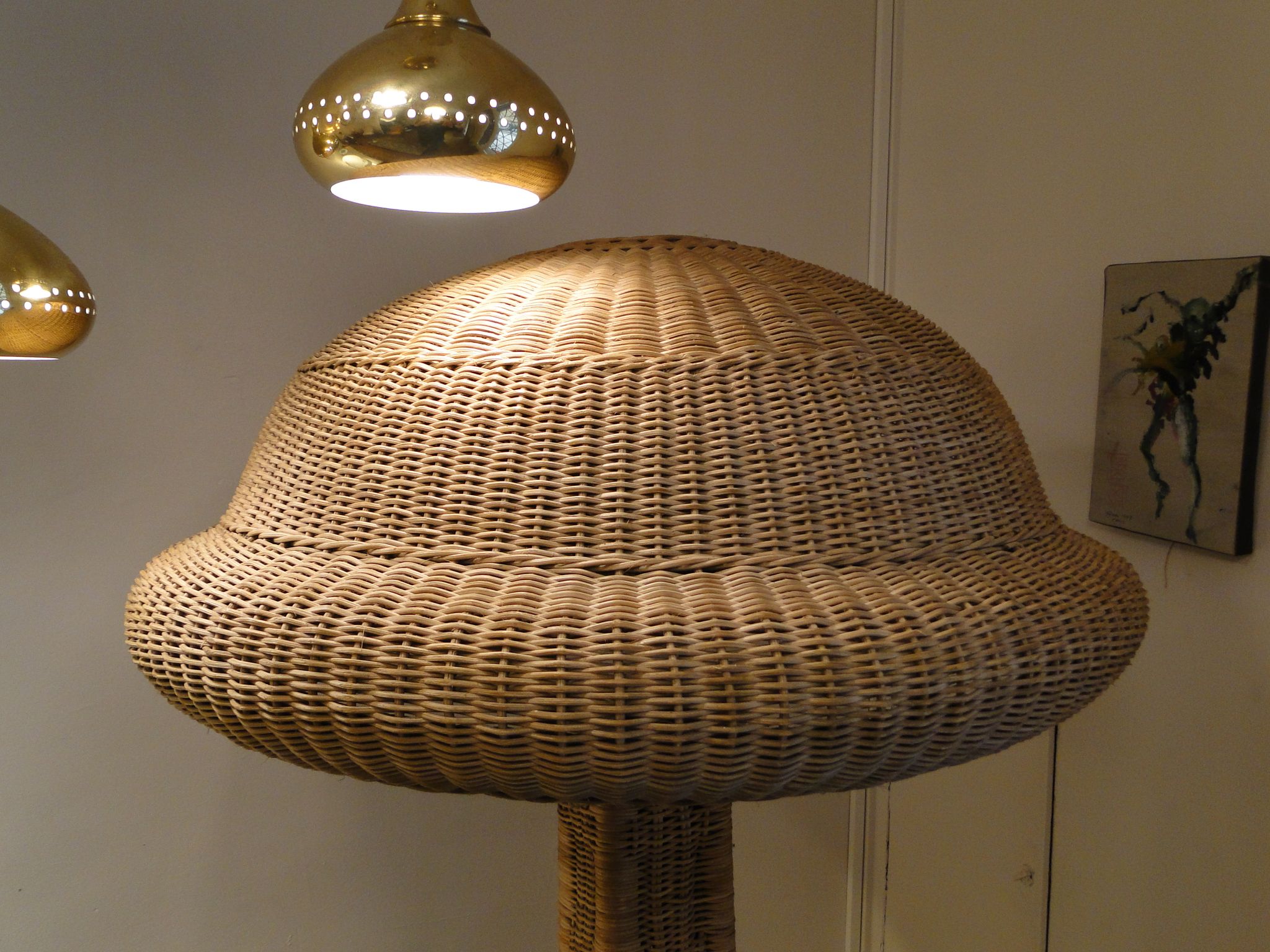 Vintage lamppost in rattan shape mushroom France 1950