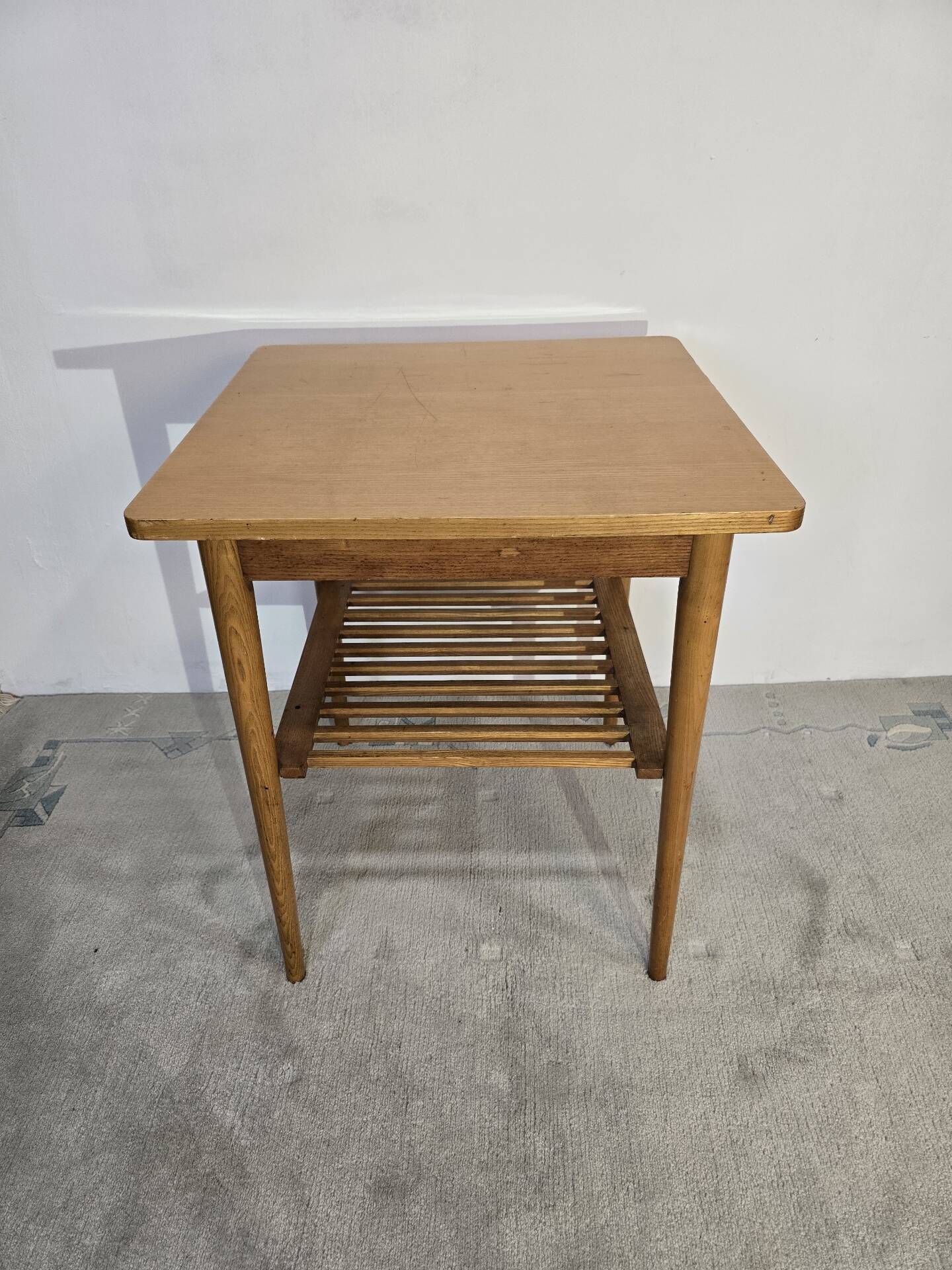 70s Hardwood Coffee Table with Slatted Shelf