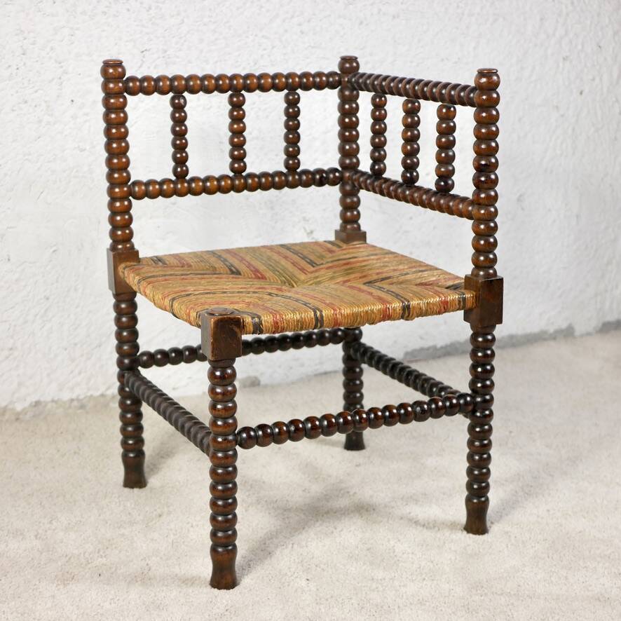 Multicolored straw corner bobbin chair, late 19th century, France