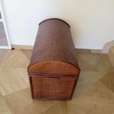 Vintage storage chest - curved - woven rattan - 1970s - mahogany colour