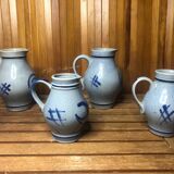 Lot de 4 pichets céramique bleu 25 & 50cl vintage