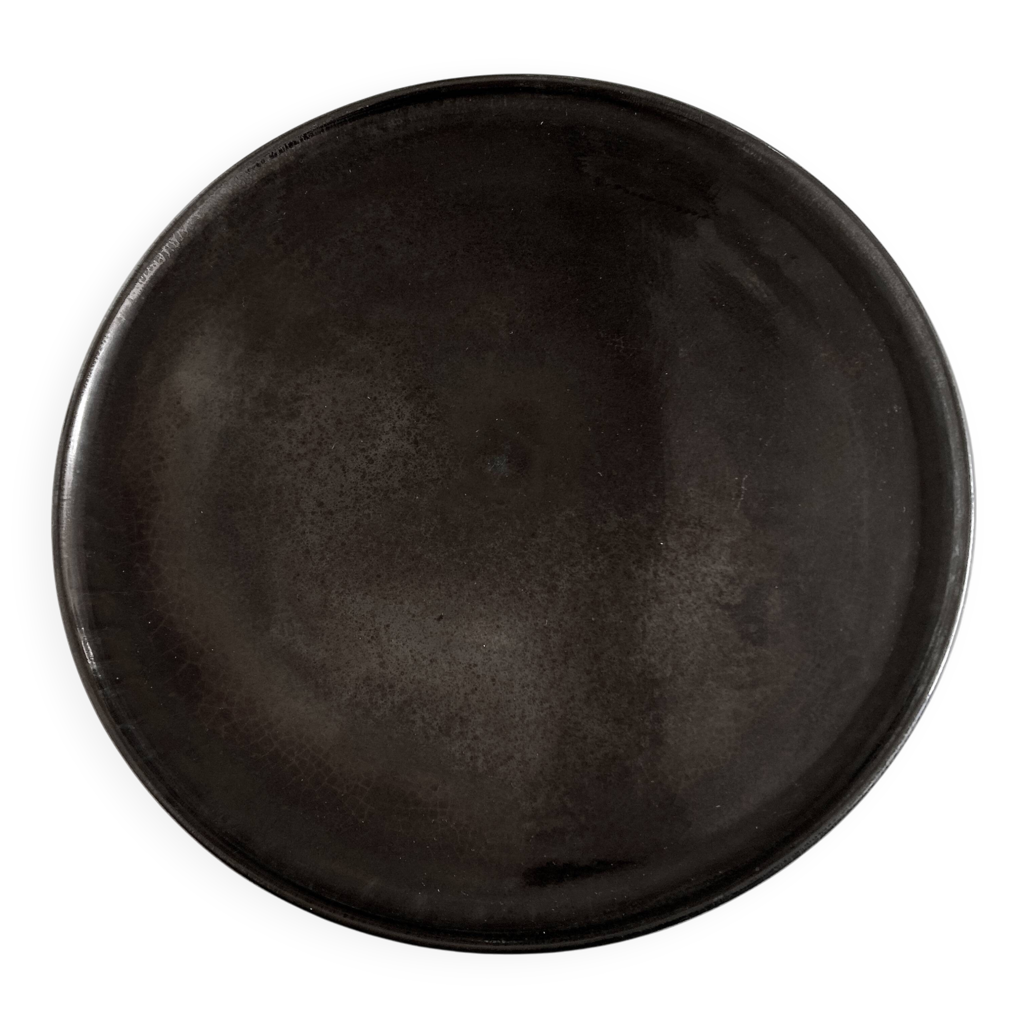 XXL Beretta Vallauris 1960 black glazed earthenware tray D34cm