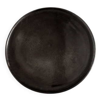Plateau XXL de terre vernissée Beretta  Vallauris 1960 noir D34cm