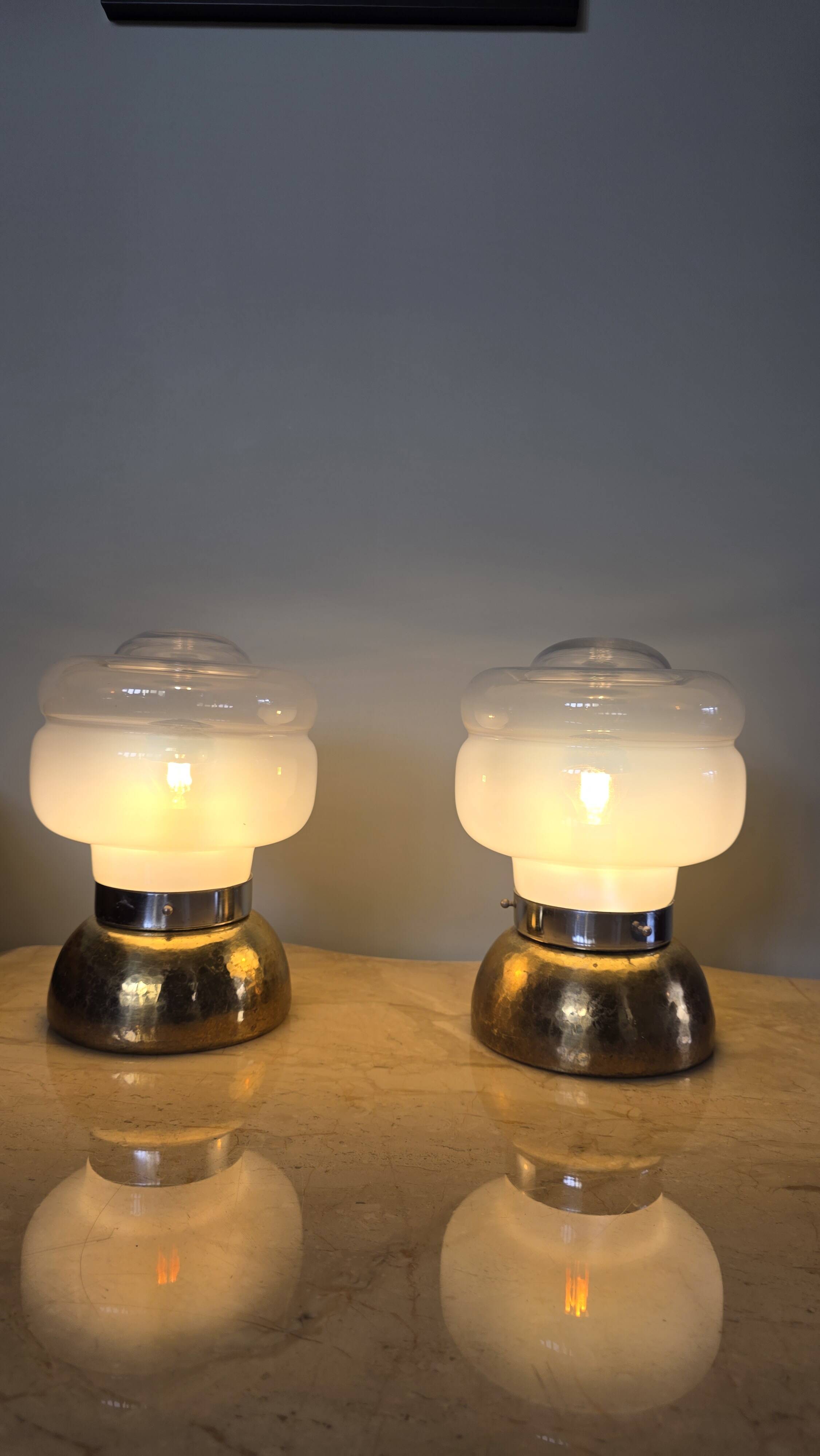 Pair of Murano glass lamps, brass base.