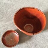 Enamelled stoneware tea cup and bowl